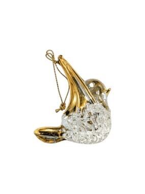 Clear Spun Glass Gold Bird Christmas Ornament Art Glass
